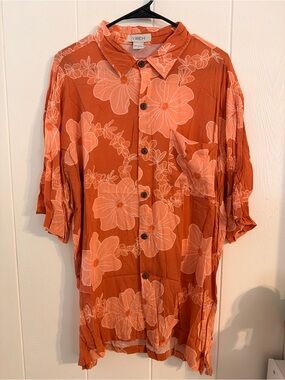 Yireh Men's Orange Floral Short-Sleeve Button-Down Shirt